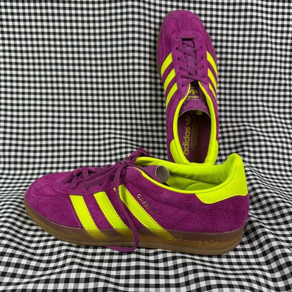 Adidas Gazelle Indoor Shock Purple Fuchsia & Neon Yellow Sneaker Size US 9 - Picture 1 of 6